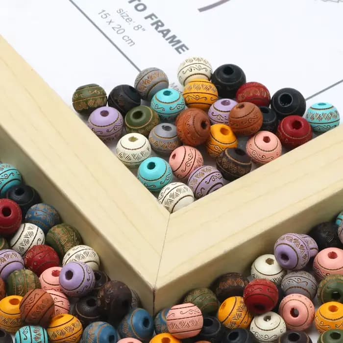 Perles rondes tendance avec motifs colorés, 10mm, 10 pièces, en bois naturel, pour bricolage, fabrication de bijoux, accessoires