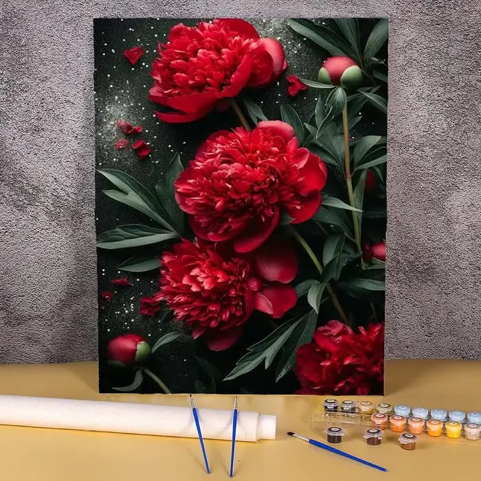 Peinture à l'huile par numéros, dessin de fleurs rouges sur toile, feuilles, image murale, Art peint à la main, bricolage pour décoration de maison pour adultes