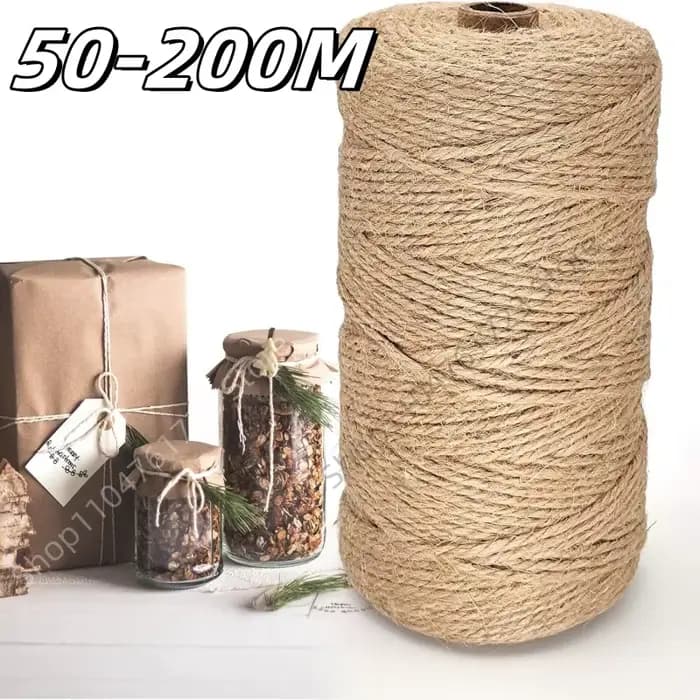 Rouleau de ficelle en jute naturelle vintage de 50-200 m pour couture, artisanat, cordon en jute, fil pour mariage, bricolage, ruban pour fête, nœuds décoratifs