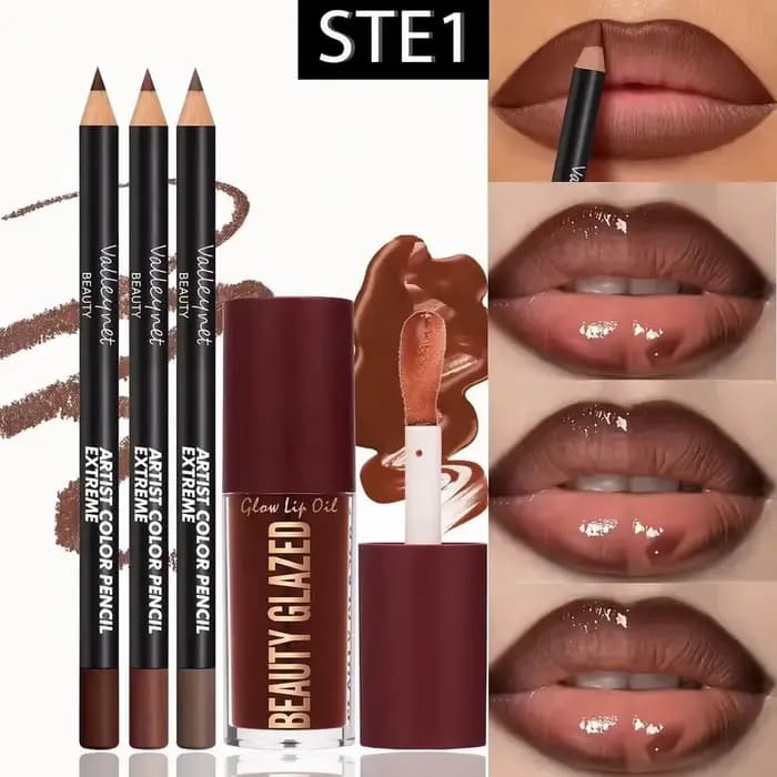 Ensemble de 4 kits pour les lèvres - 3 crayons à lèvres + 1 gloss à lèvres