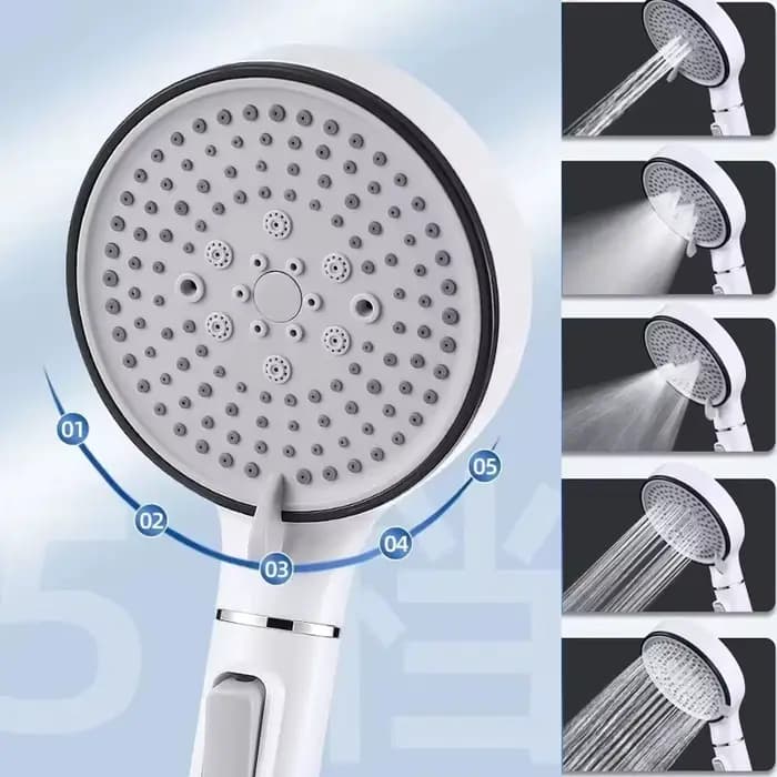 Pommeau de douche de salle de bain avec bouton d'arrêt, 5 modes, filtre anti-calaire, hygiénique, élimine le chlore, pomme de douche à main, Filtration
