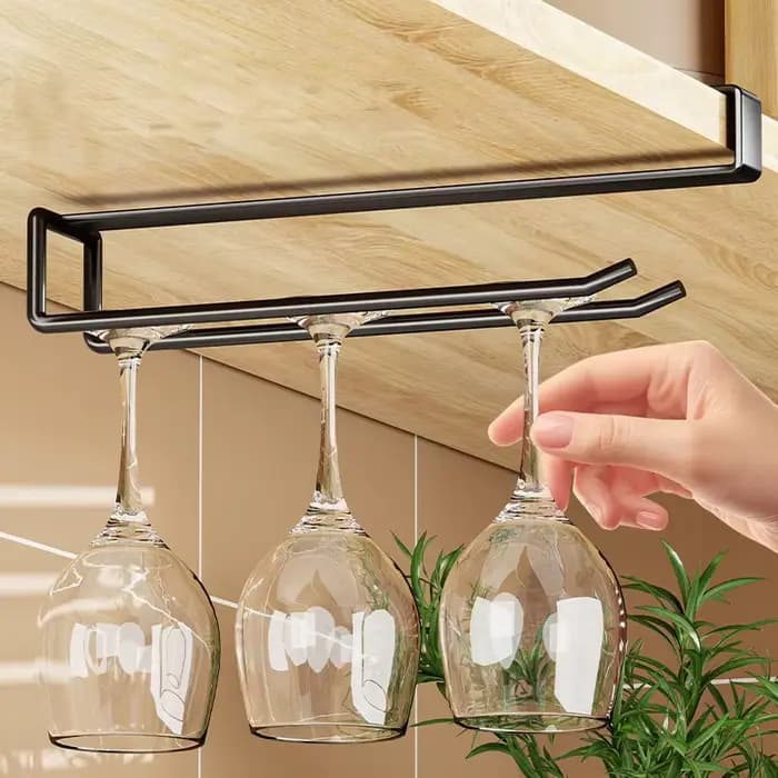 HeMu – support de rangement de cuisine sous l'armoire, sans perçage, support à gobelets suspendu, support multifonctionnel pour verres à vin rouge