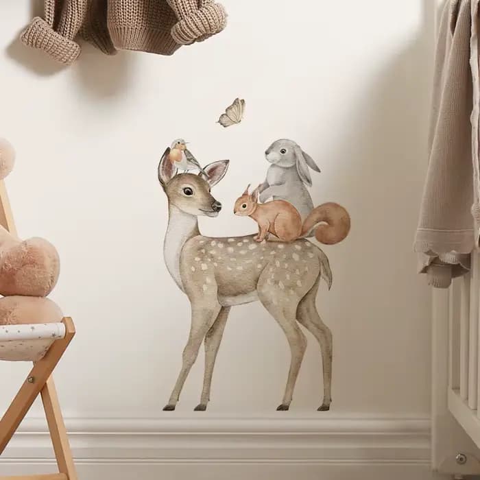 Hand Drawn Cute Deer Rabbit Fox Wall Stickers for Kids Rooms Nursery Living Room Baby Bedroom
