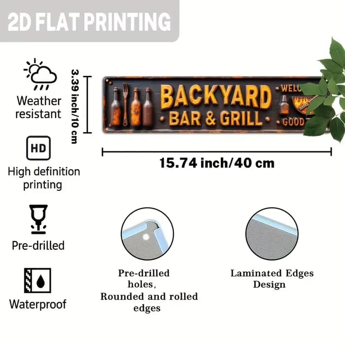 2D plat - [2D plat] Design 2D - un panneau métallique pour bar et barbecue dans une ferme - Impression 2D, thème de fête de barbecue vintage, kit
