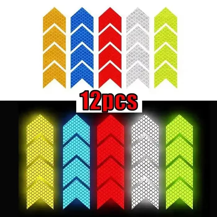 ISGTDRM 12 pièces/ensemble bande de signe de flèche réfléchissante autocollant de sécurité d'avertissement pour bande de danger de coffre de pare-chocs de voiture accessoires de moto