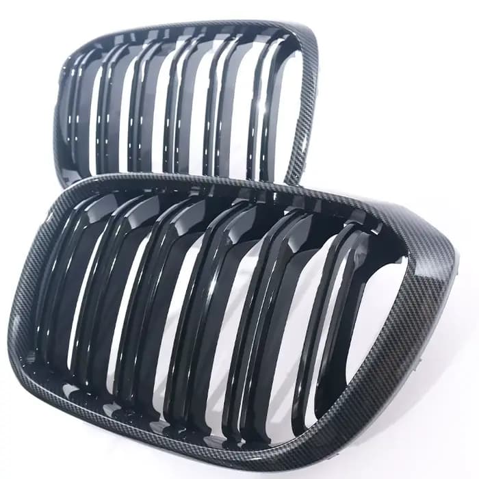 Grilles de remplacement pour BMW G01 X3 G02 X4 2018-2022, aspect fibre de carbone, noir brillant, simple ou double, pour calandre avant.
