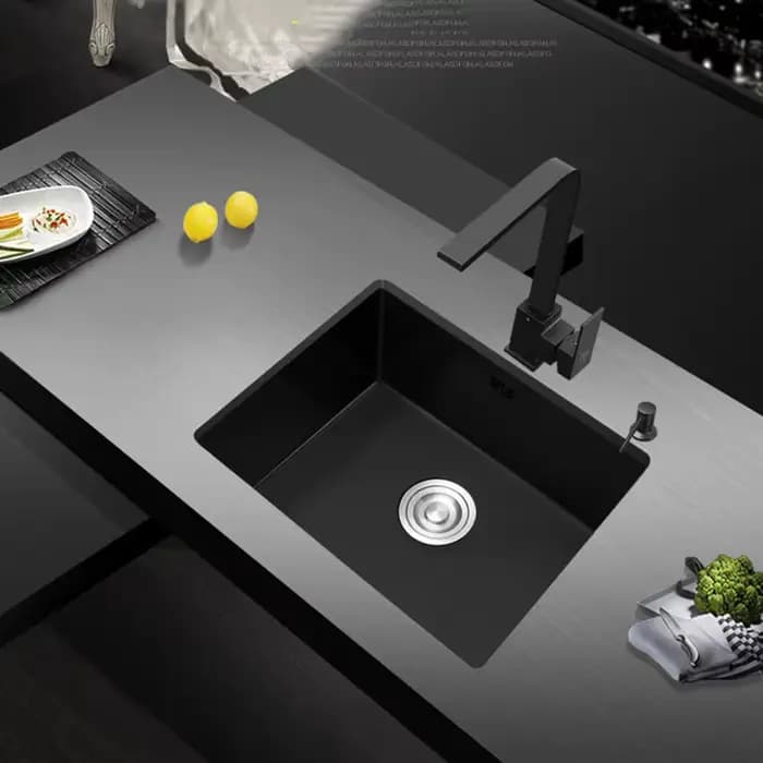 Évier de cuisine noir en acier inoxydable 304, évier simple, ark de lavage de légumes, comptoir ou sous plan