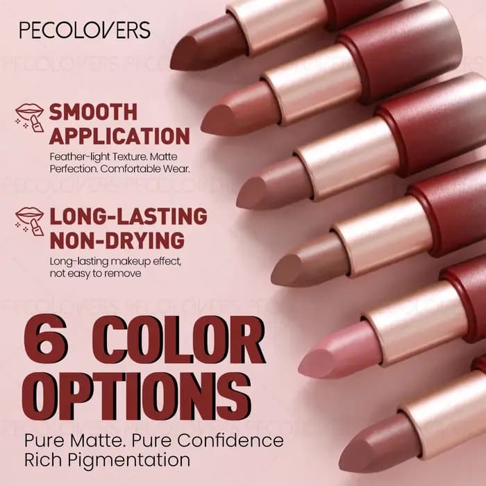 Rouge à lèvres mat 6 couleurs