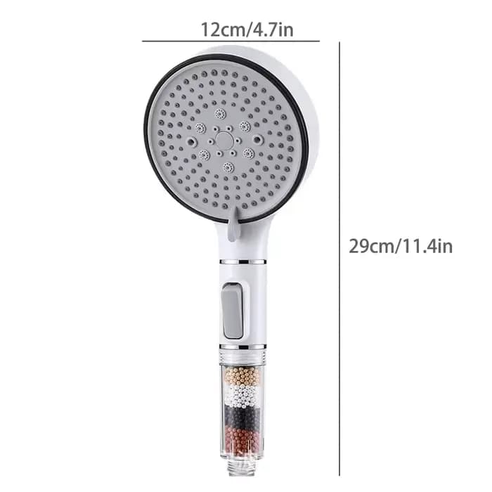 Pommeau de douche de salle de bain avec bouton d'arrêt, 5 modes, filtre anti-calaire, hygiénique, élimine le chlore, pomme de douche à main, Filtration