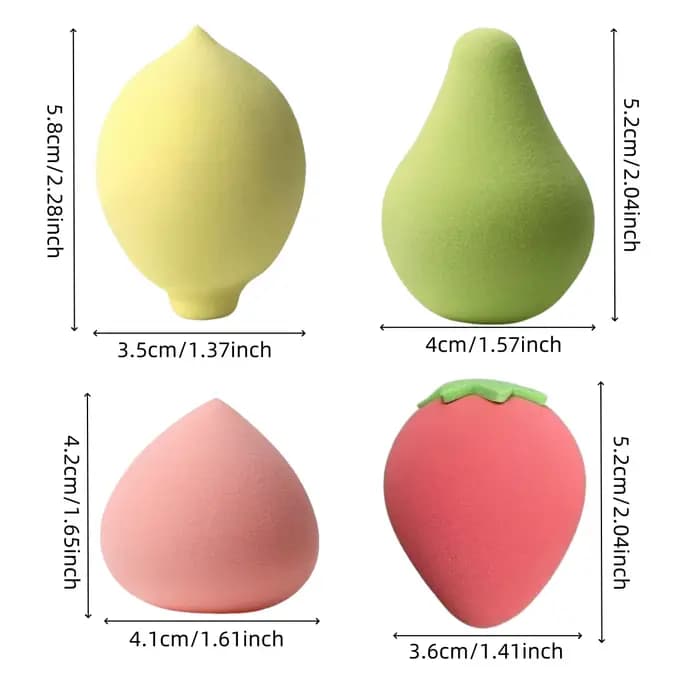 4 pièces en forme de fruit doux maquillage poudre bouffée