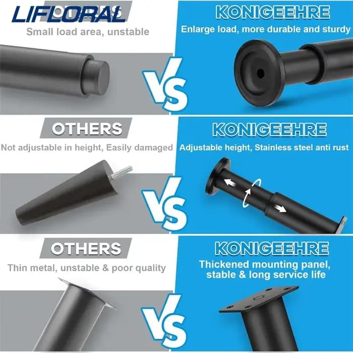 2 pièces Pieds de meuble télescopiques réglables 12-20 cm, pieds de support renforcés pour lit, canapé, pieds de remplacement pour le bas du lit