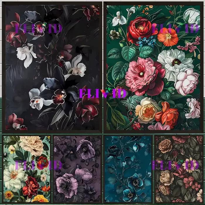 Bouquet Floral Art imprimé fleurs colorées luxuriantes Vintage mur Art toile peinture, Art abstrait affiche imprimer Chic botanique décor