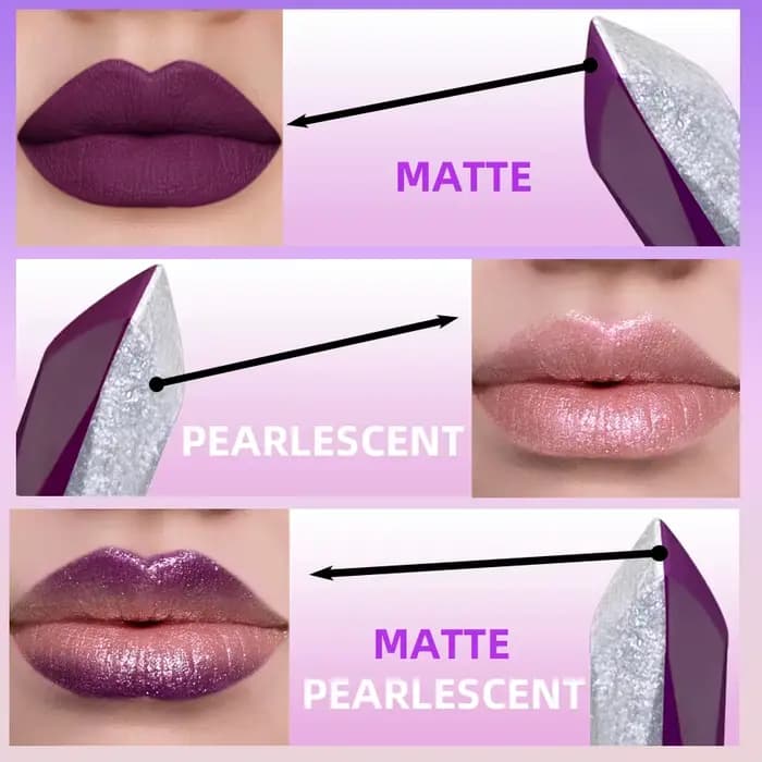 Rouge à lèvres bicolore à paillettes violettes