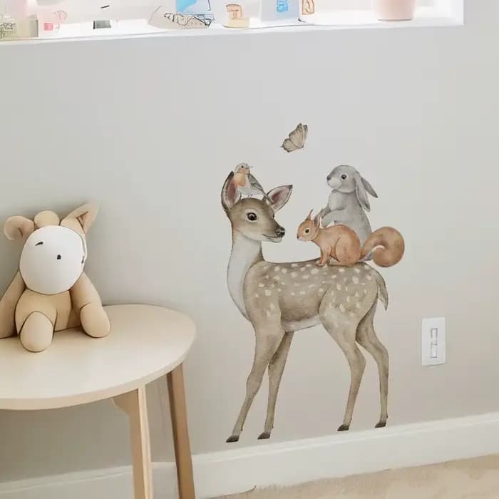 Hand Drawn Cute Deer Rabbit Fox Wall Stickers for Kids Rooms Nursery Living Room Baby Bedroom
