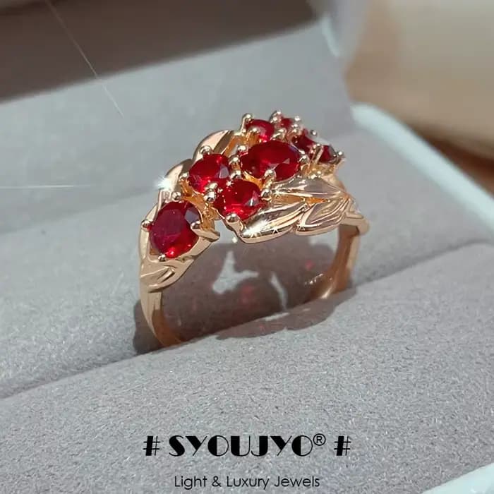 SYOUJYO – bagues en pierre naturelle pour femmes, rouge brillant, couleur or Rose, élégant, Vintage, bijoux de mariage, fête de famille, meilleur cadeau, 585