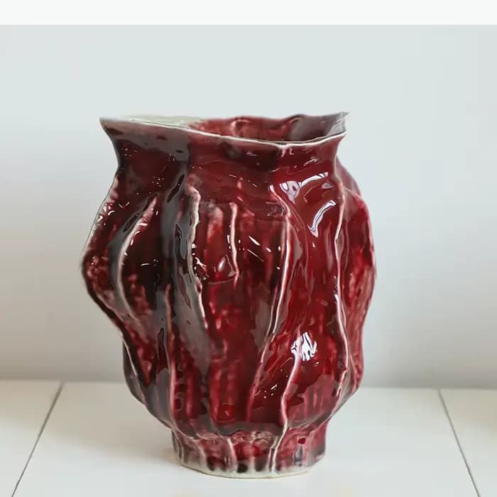 Vase en céramique en forme de bourgeon de fleur rouge, pot de plante irrégulier créatif, décoration de table, arrangement de fleurs, vases floraux, décoration esthétique de la pièce