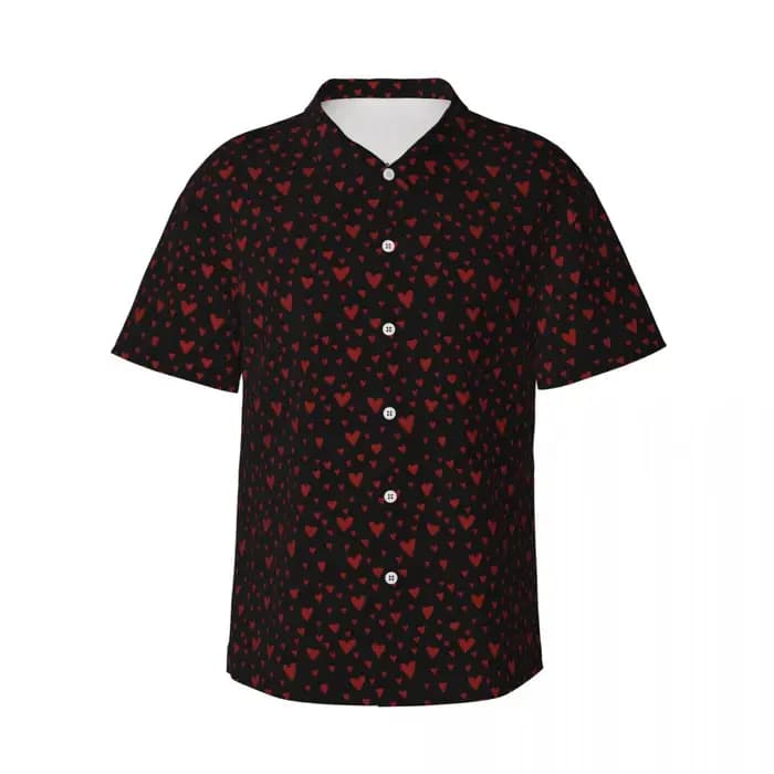 Chemise de plage à cœurs rouges pour hommes, chemises hawaïennes décontractées, chemisiers Vintage à