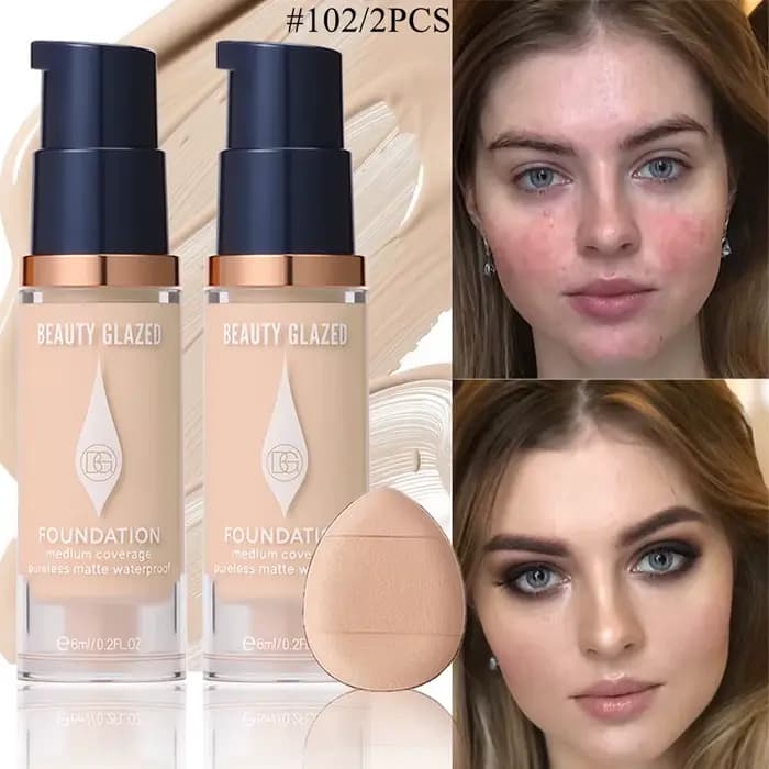 Ensemble de maquillage pour le visage : 2 fonds de teint mats + 1 éponge, couvrance totale, 5 teinte