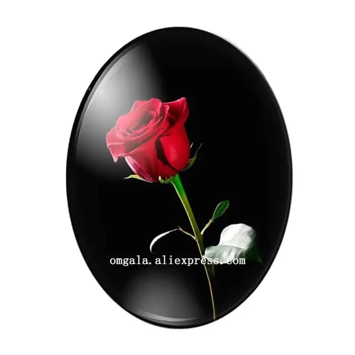 Cabochon Ovale en Verre à Dos pio, Photos de Haute Qualité de Fleur de Rose Rouge 13x18mm/18x25mm/30