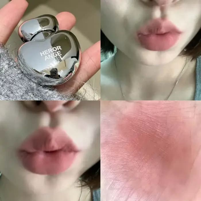 Rouge à lèvres en forme de cœur pêche, gris rose à faible saturation, crème à lèvres soyeuse mate, w