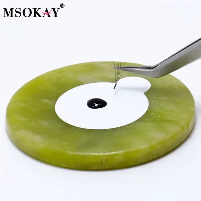 Autocollants de colle pour Extension de cils, tampons en papier et support rond en pierre de Jade, e