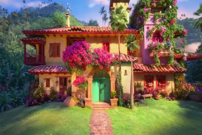 Toile de fond photographique sur le thème de la maison magique Encanto, bannière décorative pour fêt