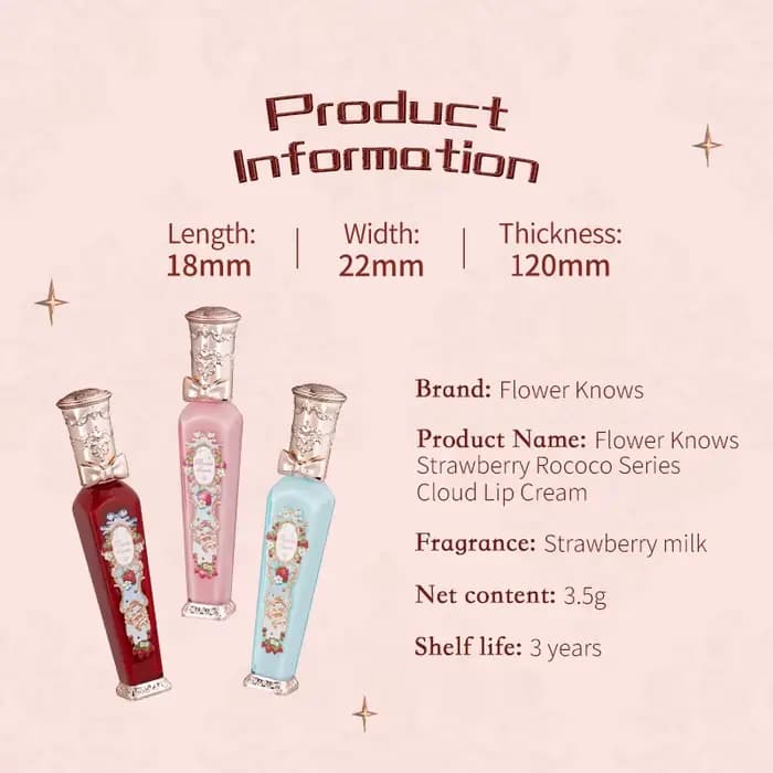 Flower Knows fraise série Rococo rouge à lèvres crème rouge à lèvres 3.5g