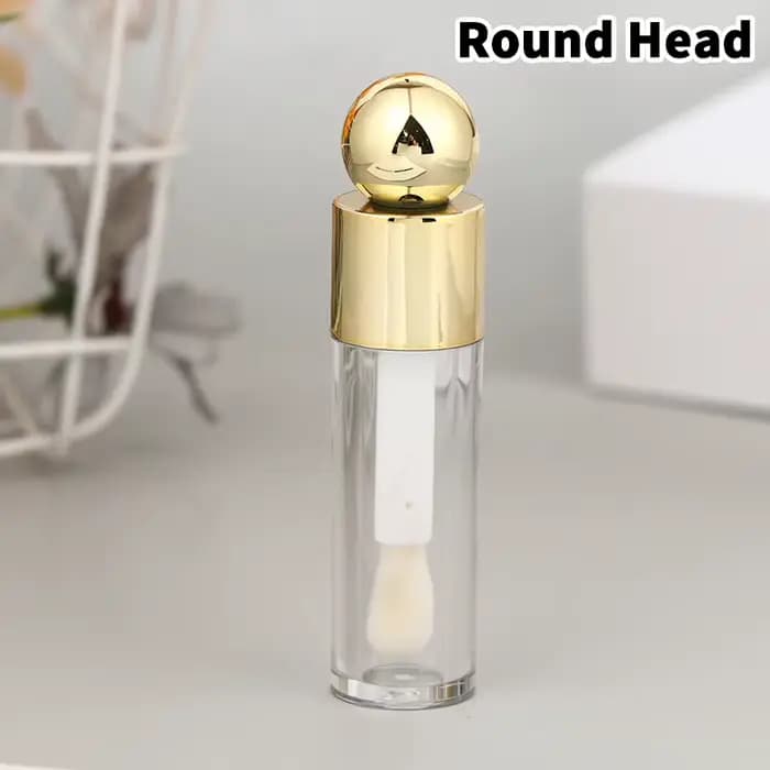 Tube de brillant à lèvres galvanisé Transparent de 5ml, tige épaisse rose/or/argent, grande tête de