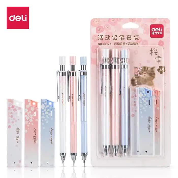 Ensemble de crayons mécaniques Kawaii Sakura, crayons automatiques, 3 paquets de fils HB, écriture d