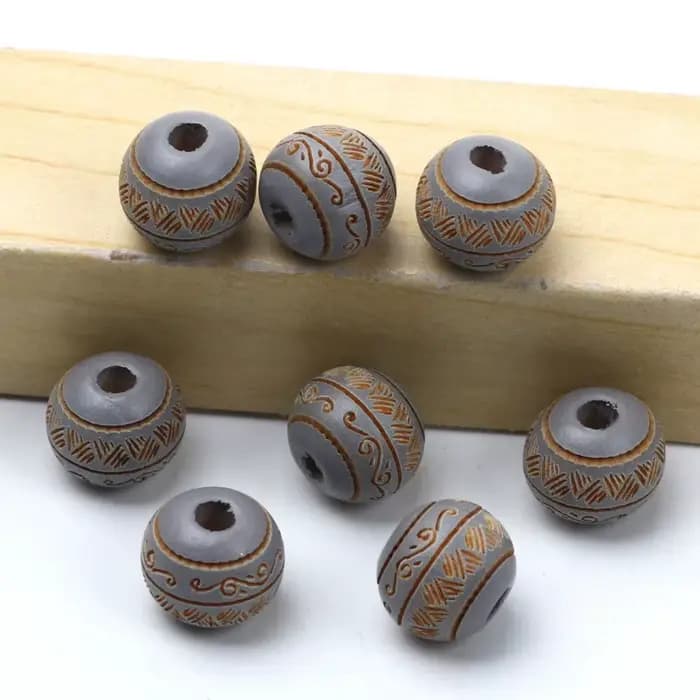 Perles rondes tendance avec motifs colorés, 10mm, 10 pièces, en bois naturel, pour bricolage, fabric