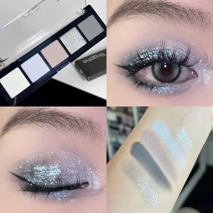 Palette de fards à paupières, 5 couleurs, nuit foncée, noir, rouge, paillettes, mat, nacré, scintill