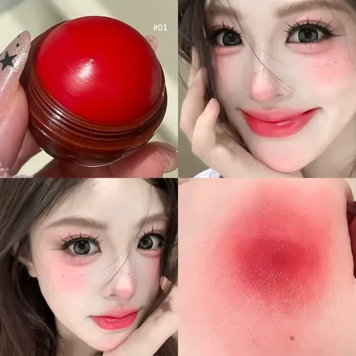 Boules de fard à joues rouge à haute teneur en pigments, teinte naturelle pour joues, éclaircissante
