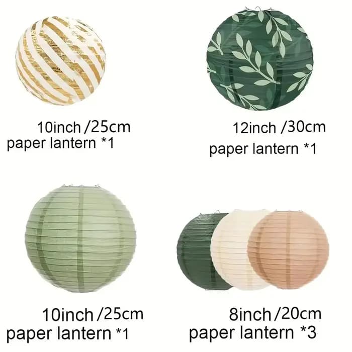 Lanterne en papier vert sauge, décoration de mariage, toile de fond rétro, ensemble de lanternes ver