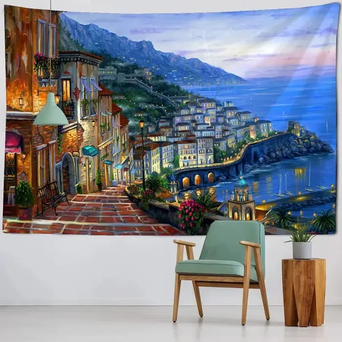 Décoration murale pour chambre à coucher, salon, vue sur la mer, peinture à l'huile, tapisserie, tis