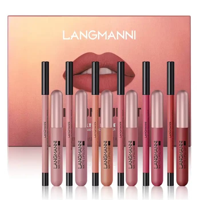 Combo Gloss à Lèvres et Crayon Contour des Lèvres 6+6 - Teintes Nude Veloutées Anti-Bavures - Gloss