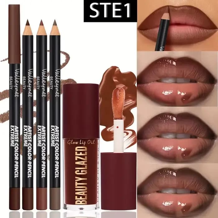 Ensemble de 4 kits pour les lèvres - 3 crayons à lèvres + 1 gloss à lèvres, effet mat imperméable et