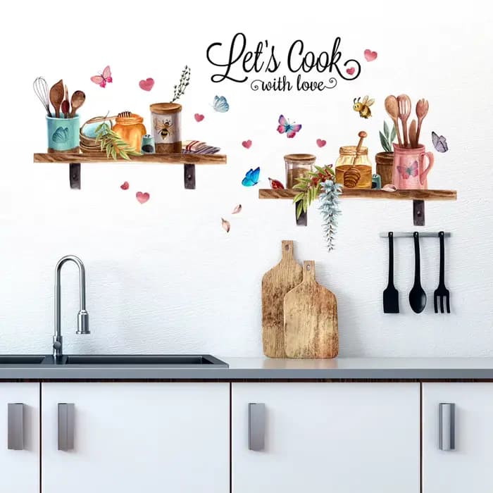 Autocollant mural à motif de couverts de cuisine, sparadrap de décoration de fond de cuisine de Rest