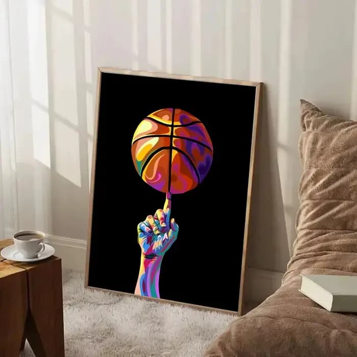 Affiche de basket-ball colorée, peinture murale, art mural pour salon, décoration de la maison et ca