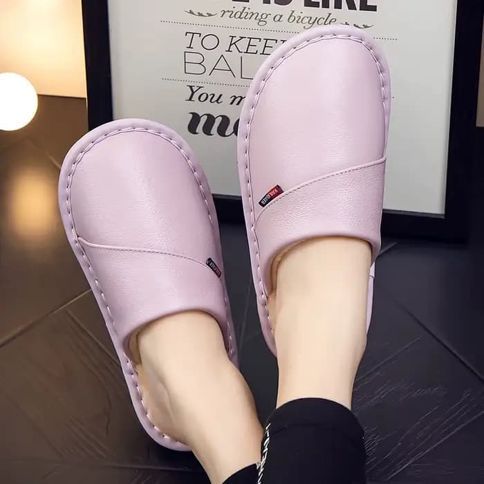 Chaussons en cuir rouge vin pour femmes, toboggans en fourrure d'intérieur, chaussures de sol unisex