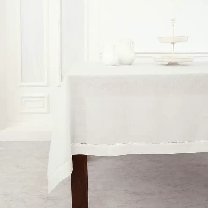 Nappe en lin blanc - Nappe 100% lin pur avec ourlet festonné pour tables rectangulaires - Ourlet fes