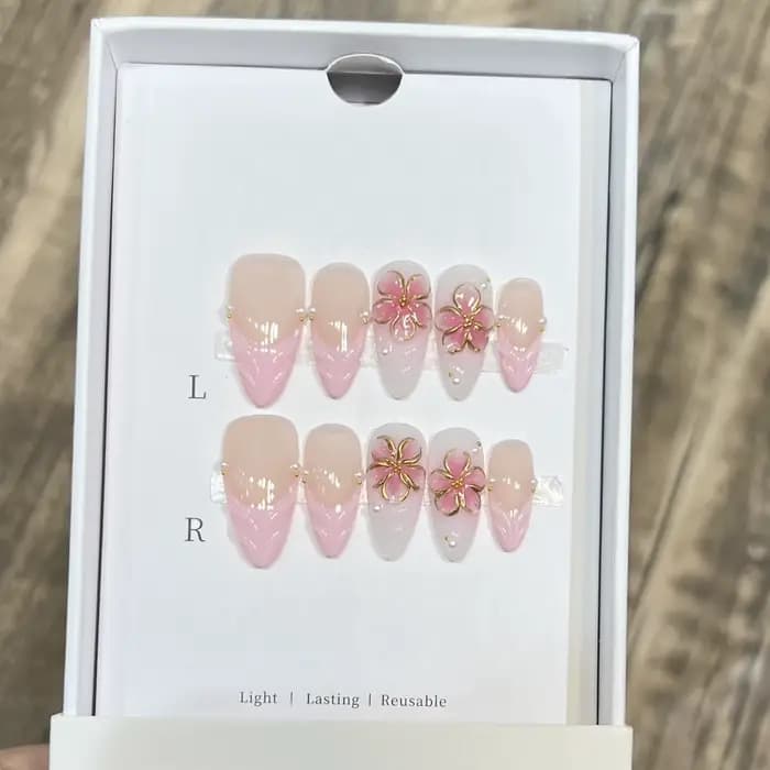Faux ongles à pression faits à la main, Fruits d'été, couverture complète, Design 3D coloré, amande