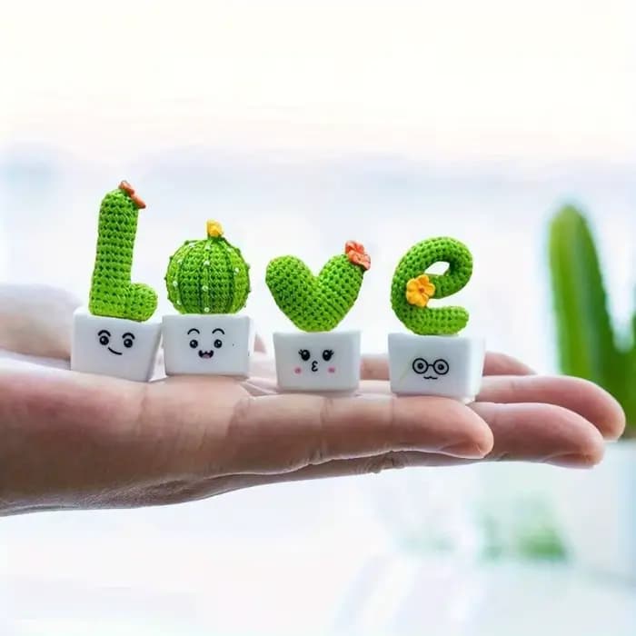 1 lot de 4, Cactus succulent en résine, Mini plante verte, voiture, bureau, maison, salon, artisanat