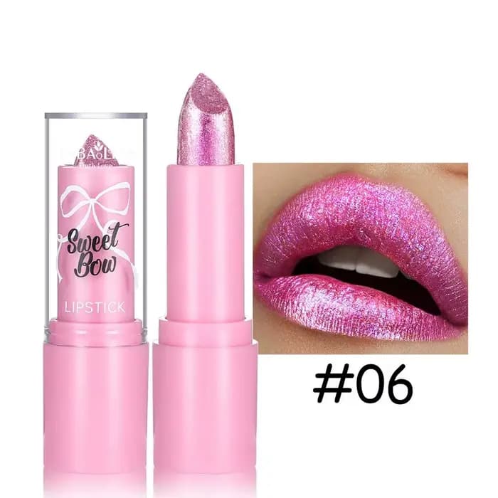 Rouge à lèvres rose métallique scintillant pour femmes, longue tenue, haute brillance, nude diamanté