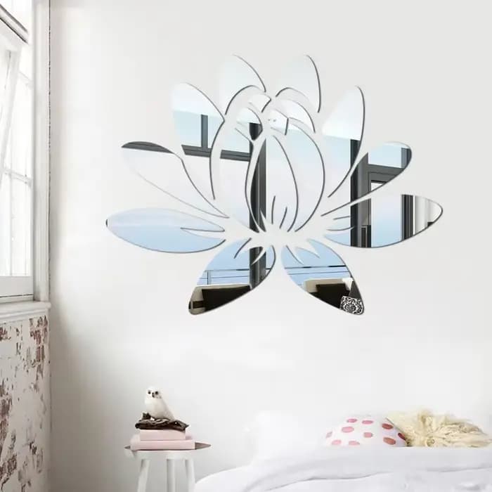 Autocollant Mural miroir fleur de Lotus 3D, autocollant Mural d'art acrylique amovible, pour salon,