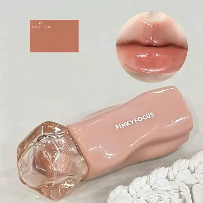 Pinkyfocus Glossy Mirror Lip Gloss Hydratant Teinte Lèvres Nude Effet Miroir Longue Tenue Maquillage
