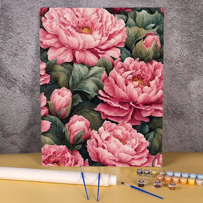 Peinture à l'huile par numéros, dessin de fleurs rouges sur toile, feuilles, image murale, Art peint