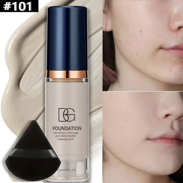 Fond de teint liquide imperméable à couverture complète, 2 pièces, bouffée de poudre triangulaire no
