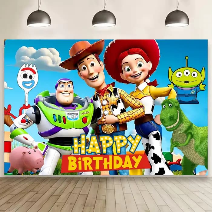 Toile de fond d'anniversaire sur le thème des dessins animés, fond photo Joyeux Anniversaire sur le