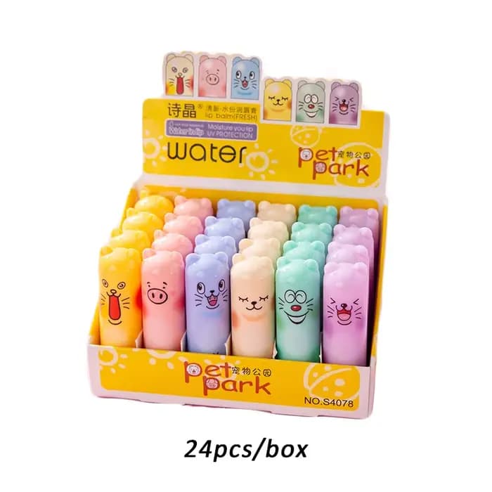 24 pièces mignon ours baume à lèvres clair aromatisé aux fruits hydratant rouge à lèvres baume à lèv