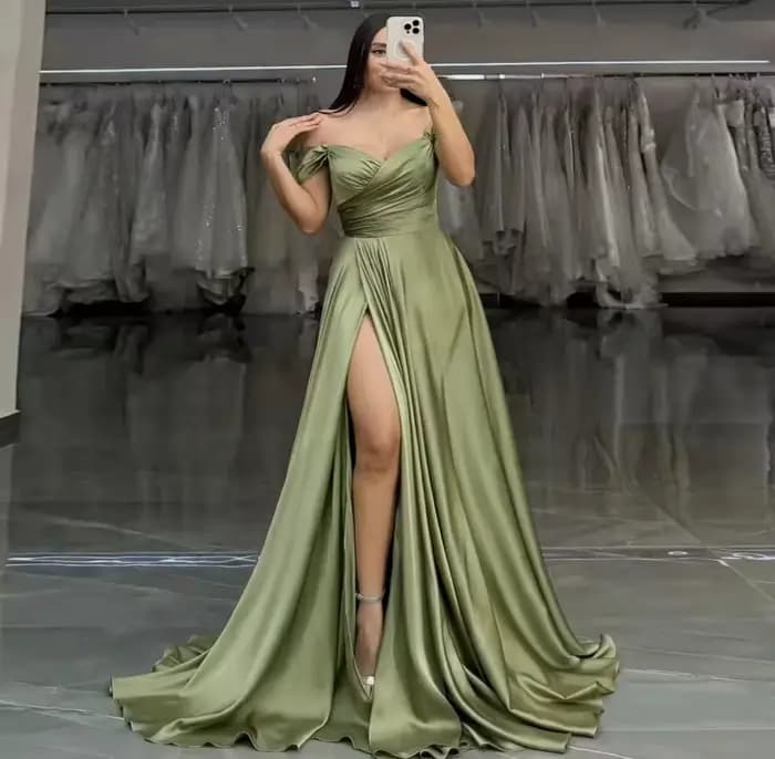 Robe de soirée Sexy vert sauge, fente latérale haute, épaules dénudées, chérie, robes de bal, Corset